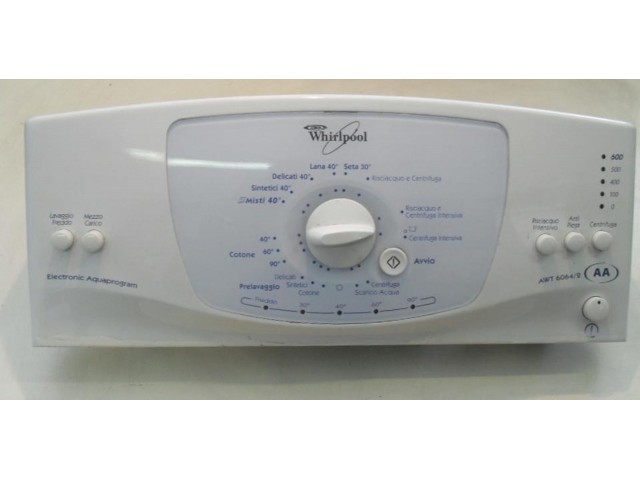 FRONTALE PER LAVATRICE WHIRLPOOL AWT6064/2 COMPLETO DI TIMER COD. 461973089 E DI SCHEDA COMANDI PIU SELETTORI